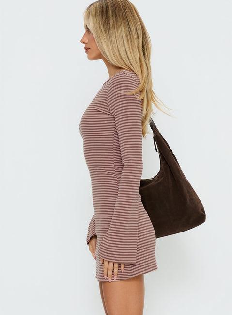 Bryanna Long Sleeve Mini Dress Pink / Brown Product Image