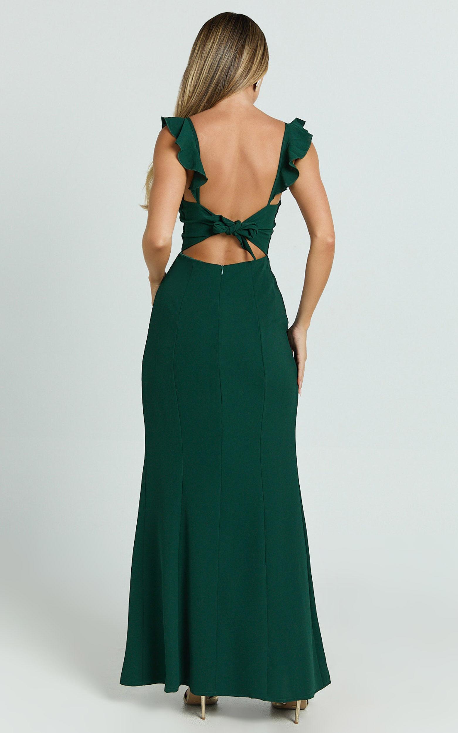 More Than This Maxi Dress - Ruffle Strap Thigh Split Dress in Emerald Product Image