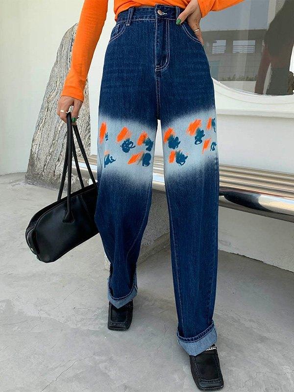 Bleached Painted Boyfriend Jeans Product Image
