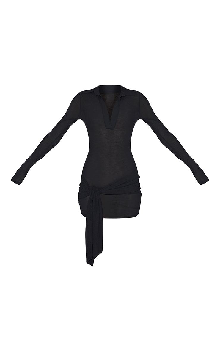 Black Textured Tie Detail Bodycon Dress Product Image