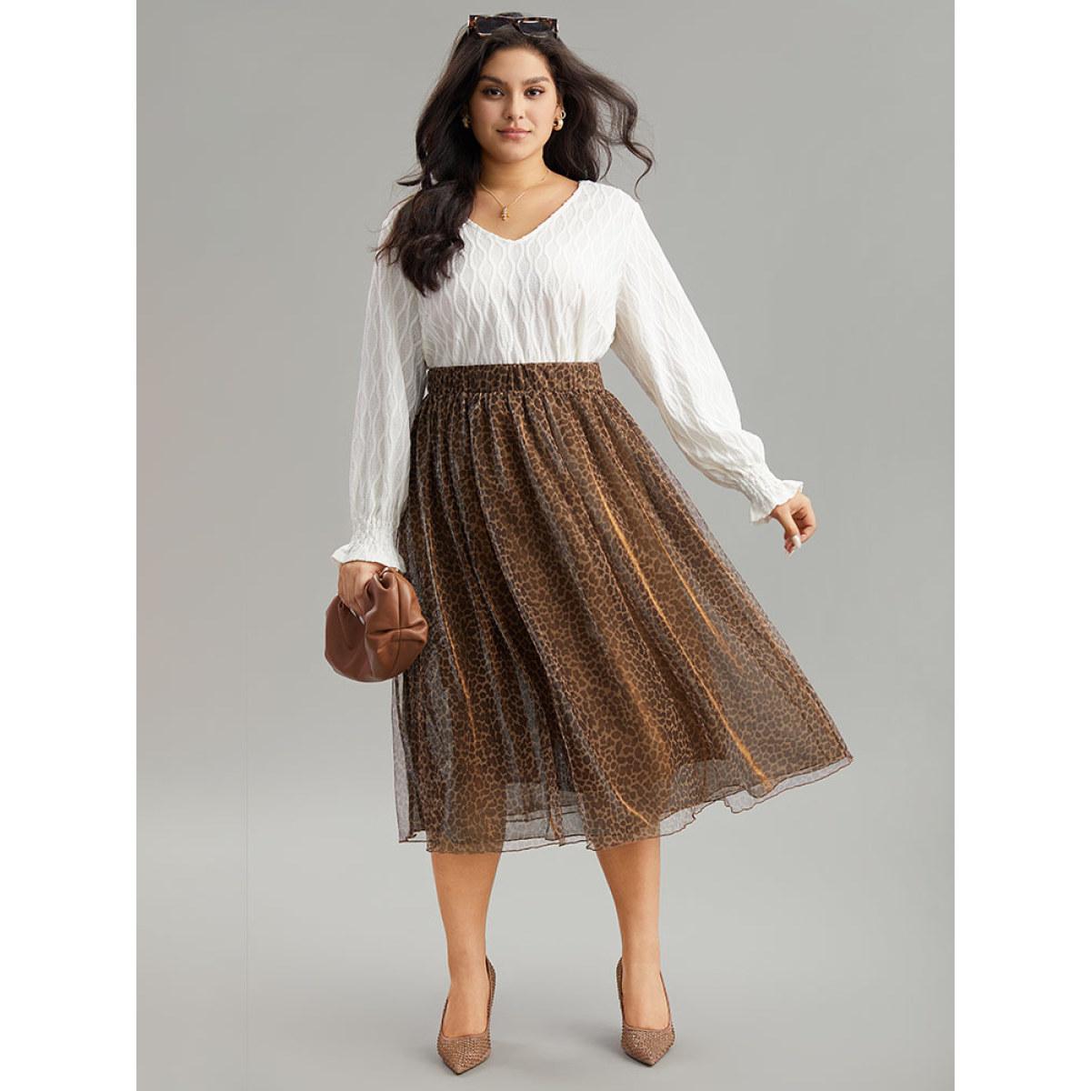 Plus Size Leopard Elastic Waist Tiered Mesh Skirt Women Leopard Glamour Lined No stretch Going out Skirts BloomChic 22-24/3X Product Image