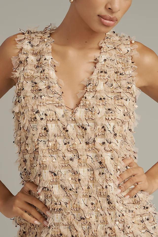 Blue Tassel Sleeveless V-Neck Textured Mini Dress Product Image