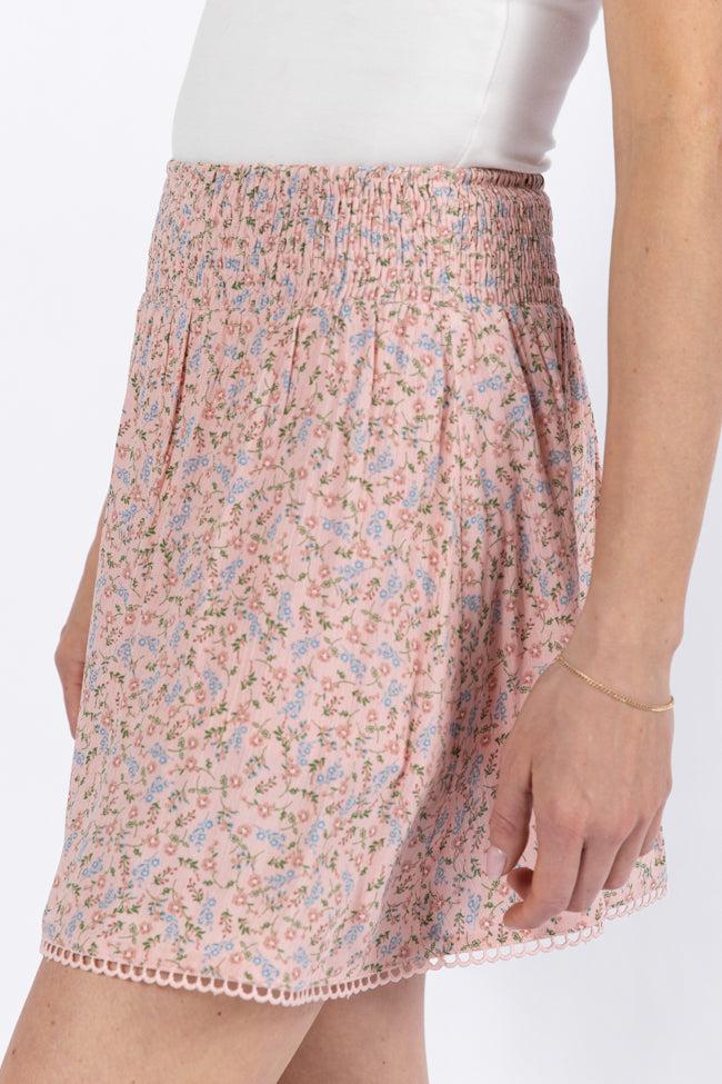 Through The Garden Pink Multi Floral Eyelet Trim Mini Skort Product Image