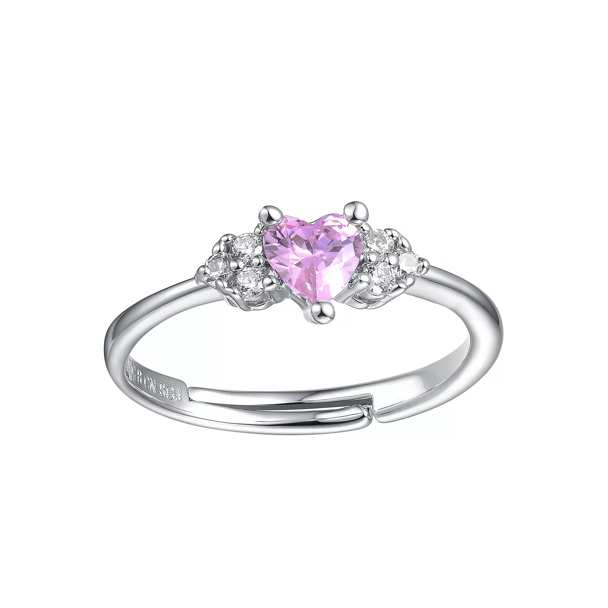Sterling Silver Pink Ice & White Heart Cubic Zirconia Cluster Promise Ring, Womens Product Image