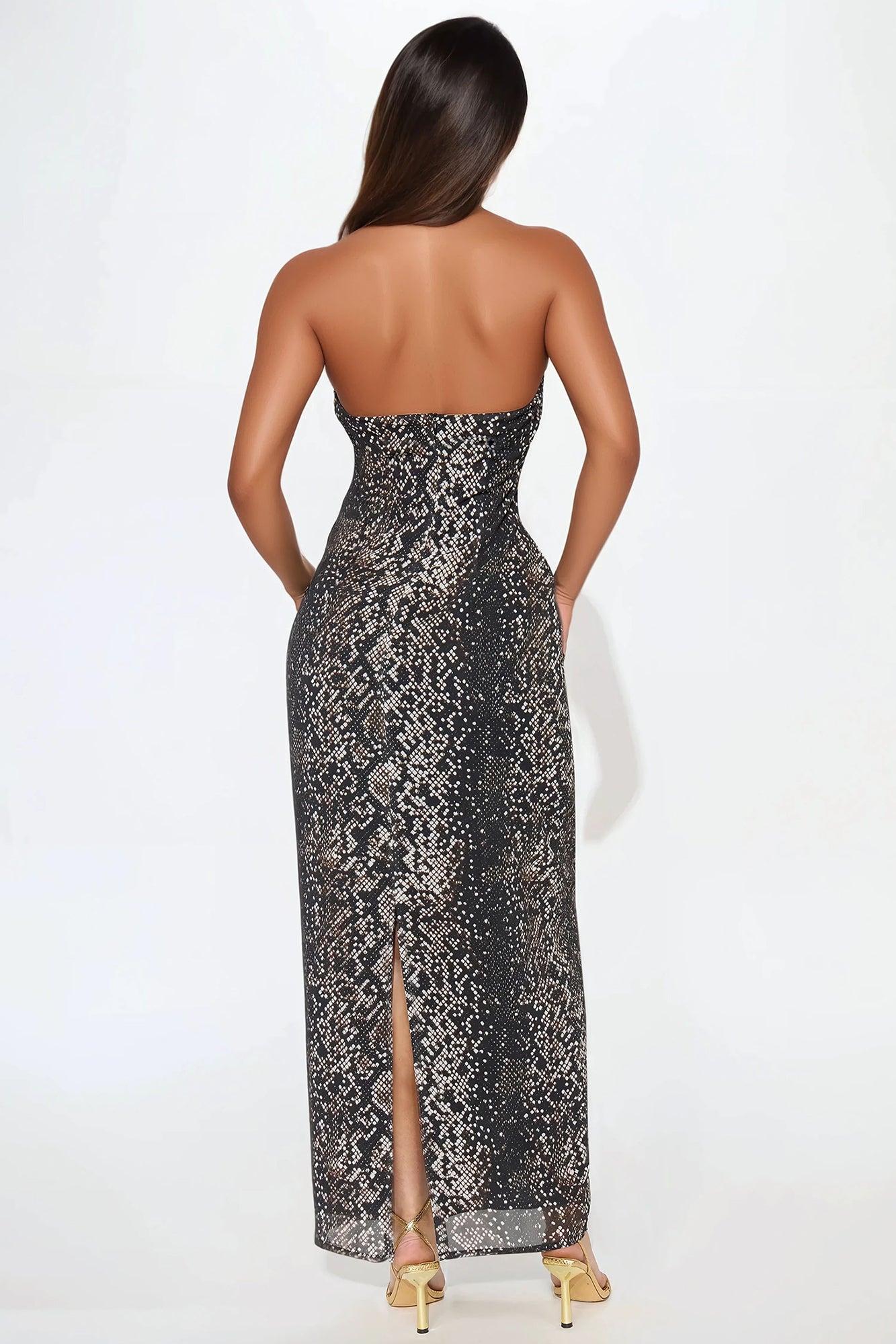 Noelle Cut Out Chiffon Maxi Dress - Black/Brown Product Image