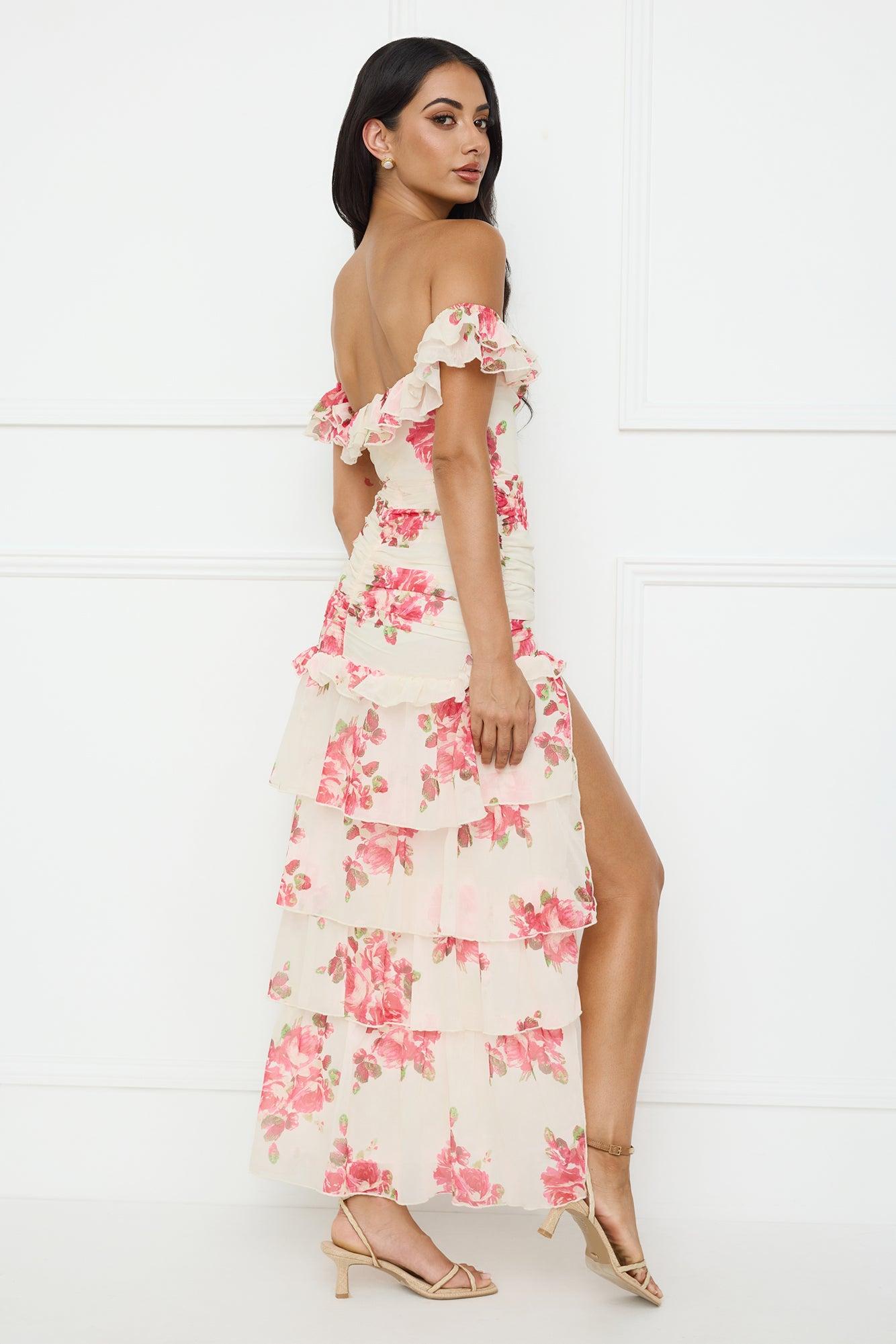 Floralicious Off Shoulder Maxi Dress Cream Product Image