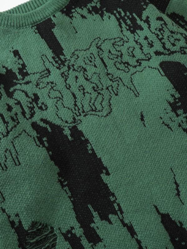 Men's Jacquard Distressed Pullover Sweater Product Image