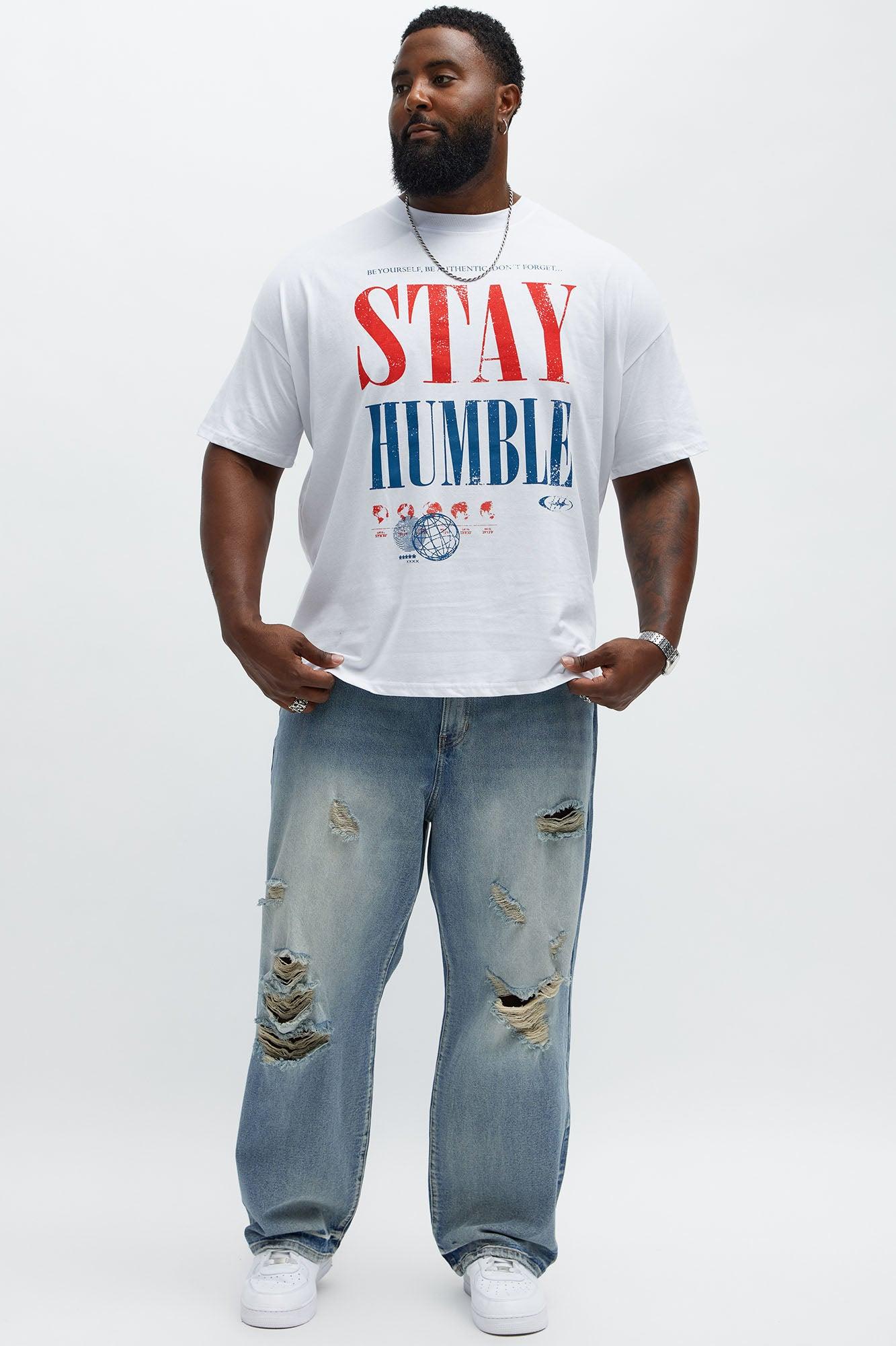 Stay Humble Boxy Short Sleeve Tee - White Male Product Image