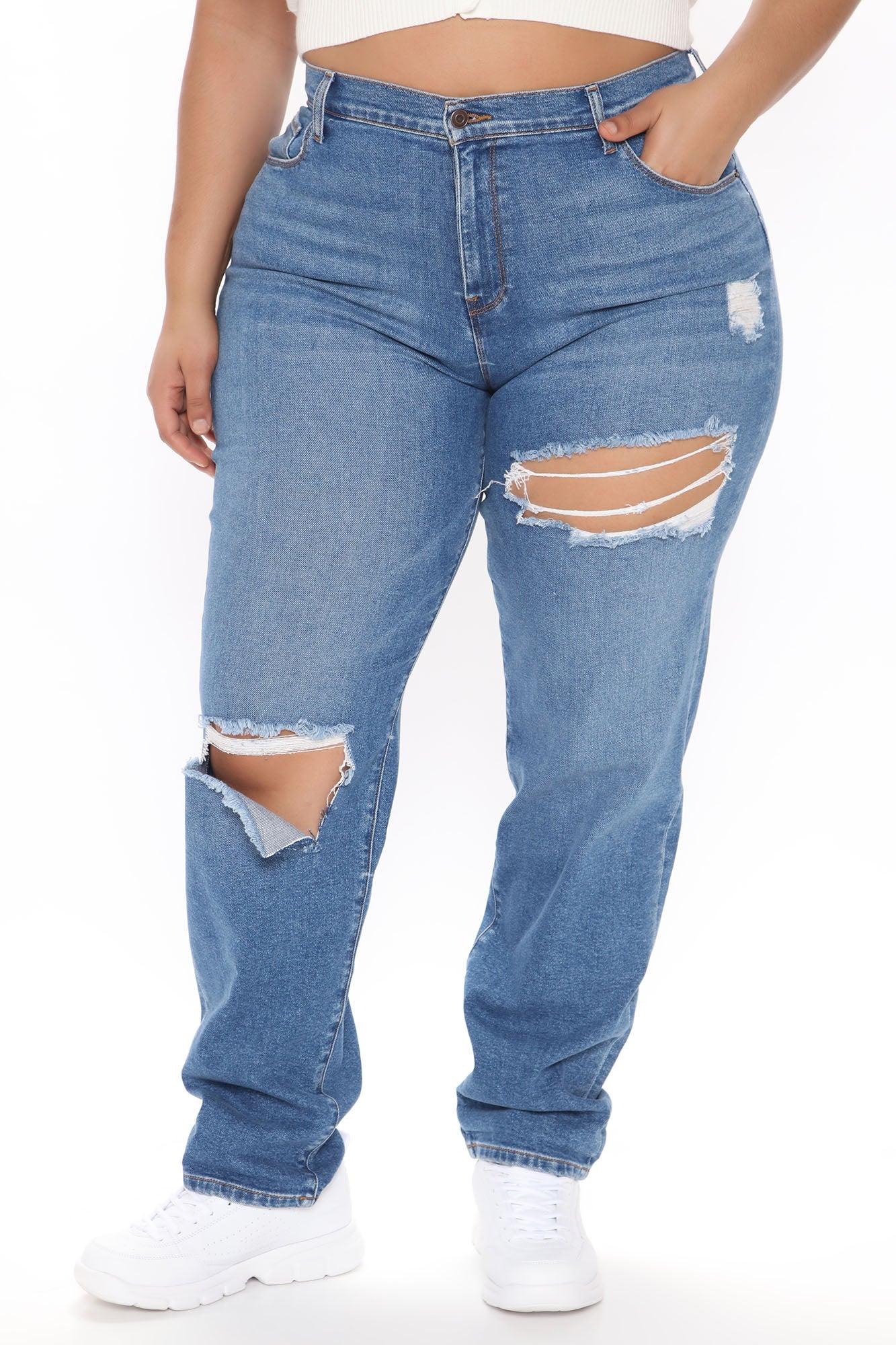 Tall Hometown Cutie Destroyed Mom Jeans - Medium Blue Wash Product Image