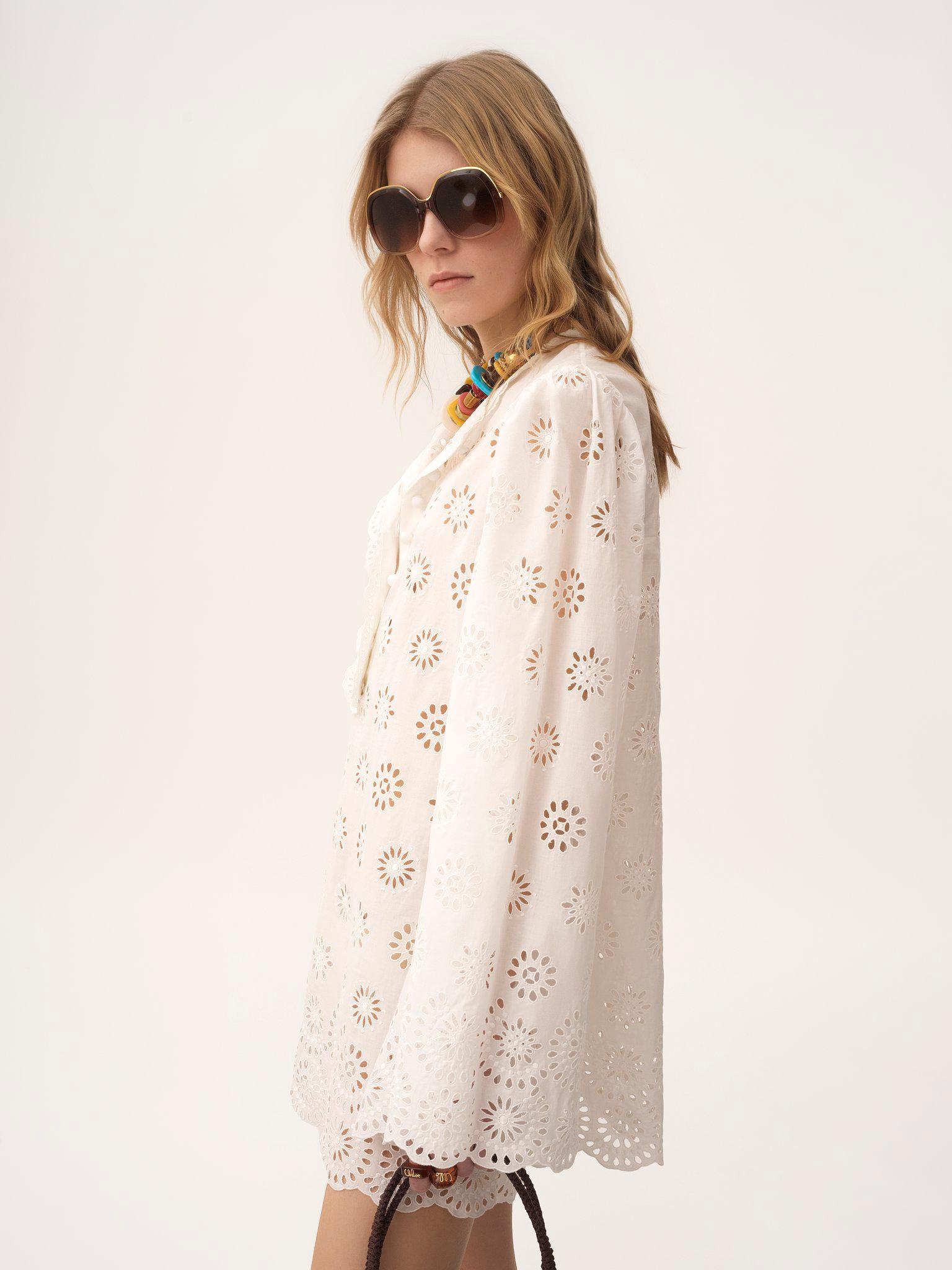 Long-sleeve mini dress in cotton voile Product Image