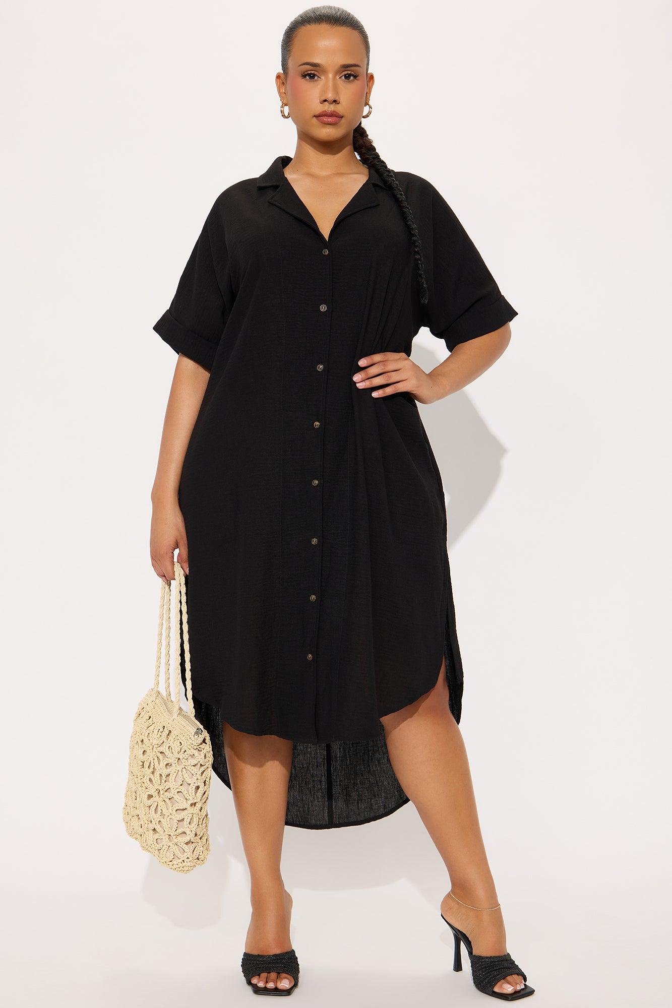Casual Stroll Gauze Shirt Midi Dress - Black Female Product Image