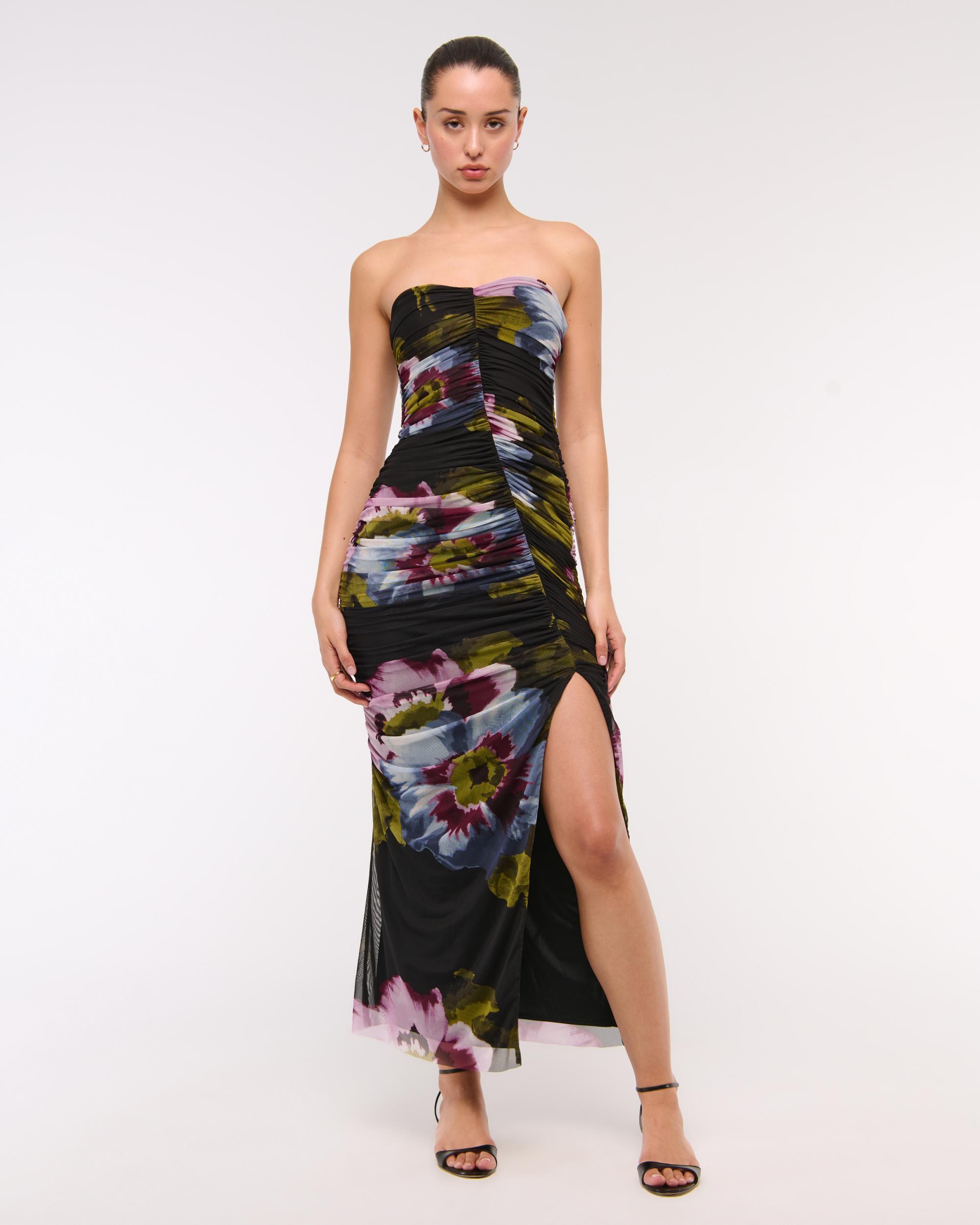 Mesh Strapless Ruched Maxi Dress Product Image