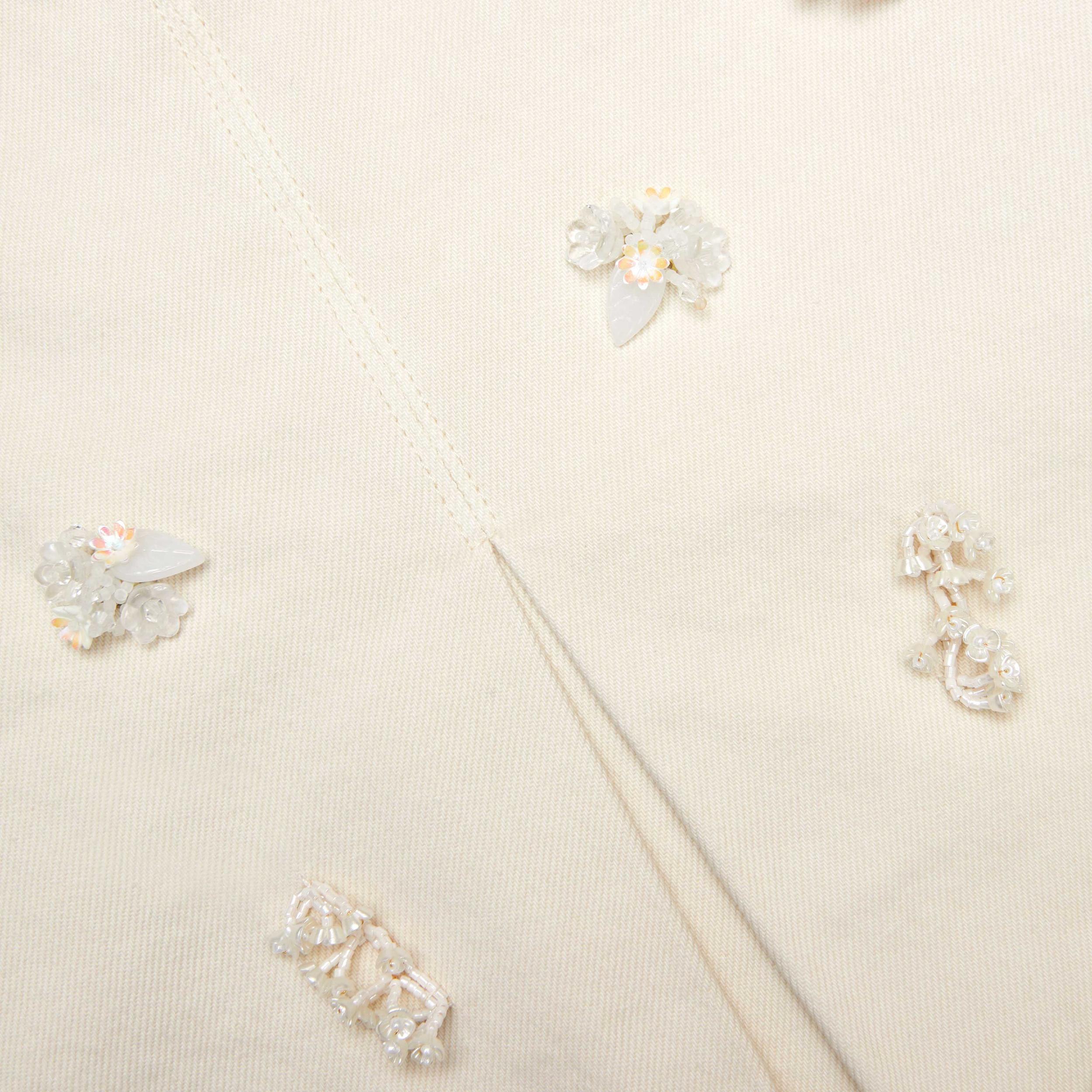 Cream Denim Beaded Floral Mini Skirt Product Image