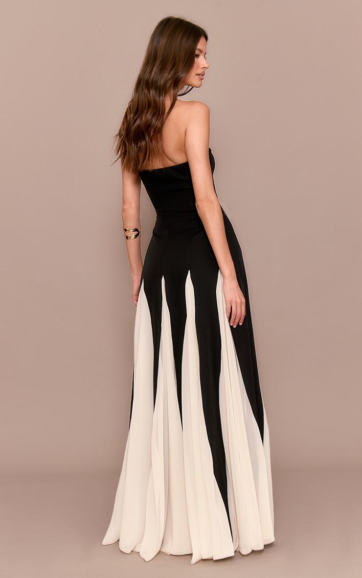 Black Bandeau Contrast Chiffon Pleated Maxi Dress Product Image