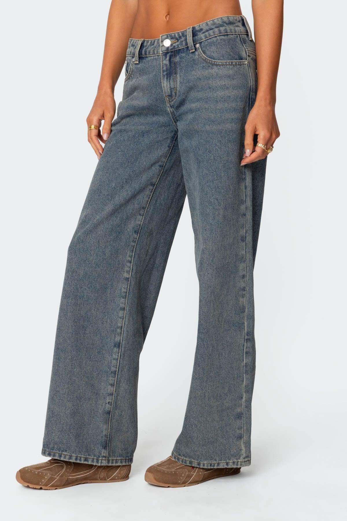 Leopard Heart Low Rise Baggy Jeans Product Image