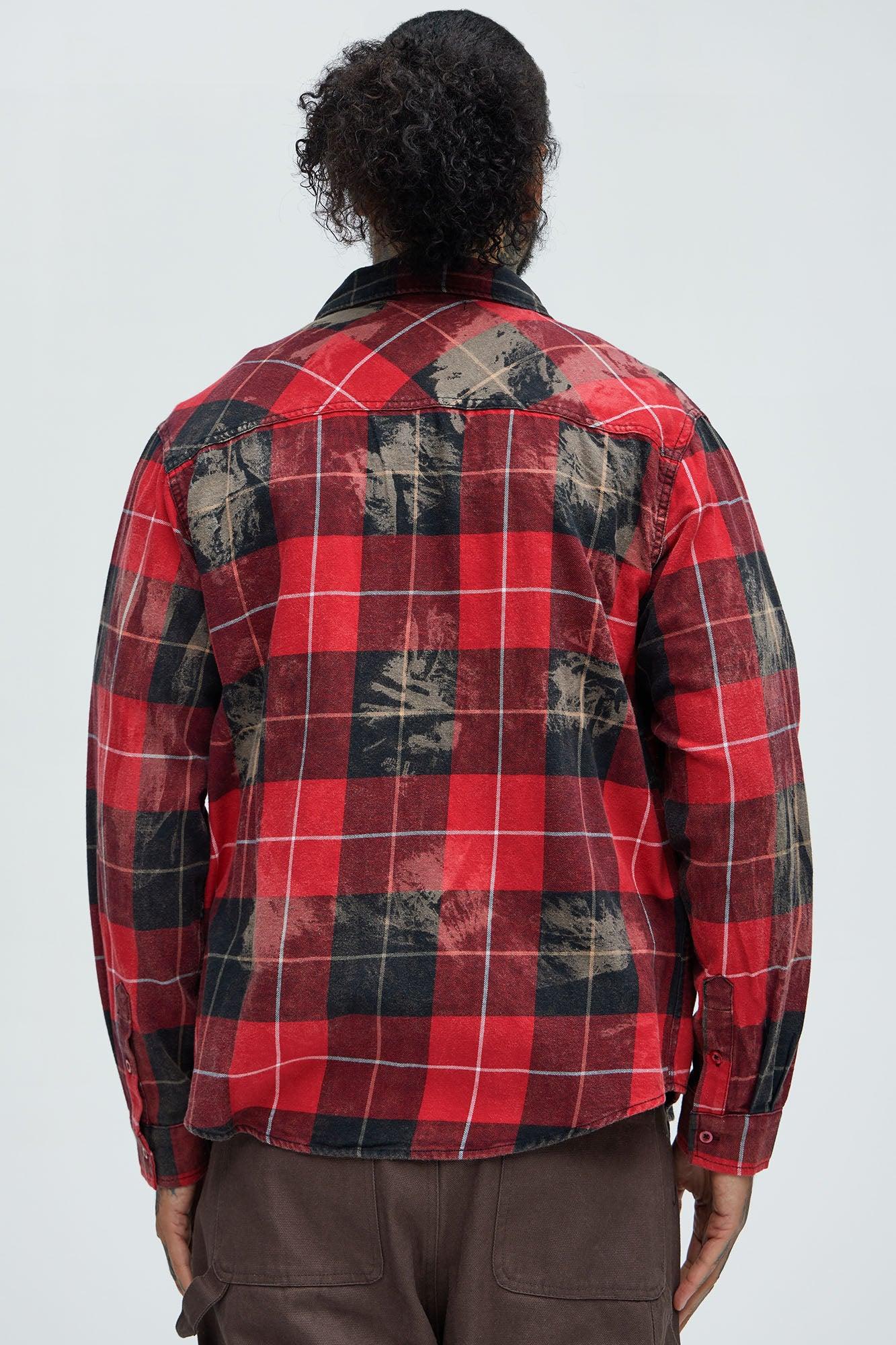 Pershing Distressed Plaid Flannel Shirt - Red/combo Product Image