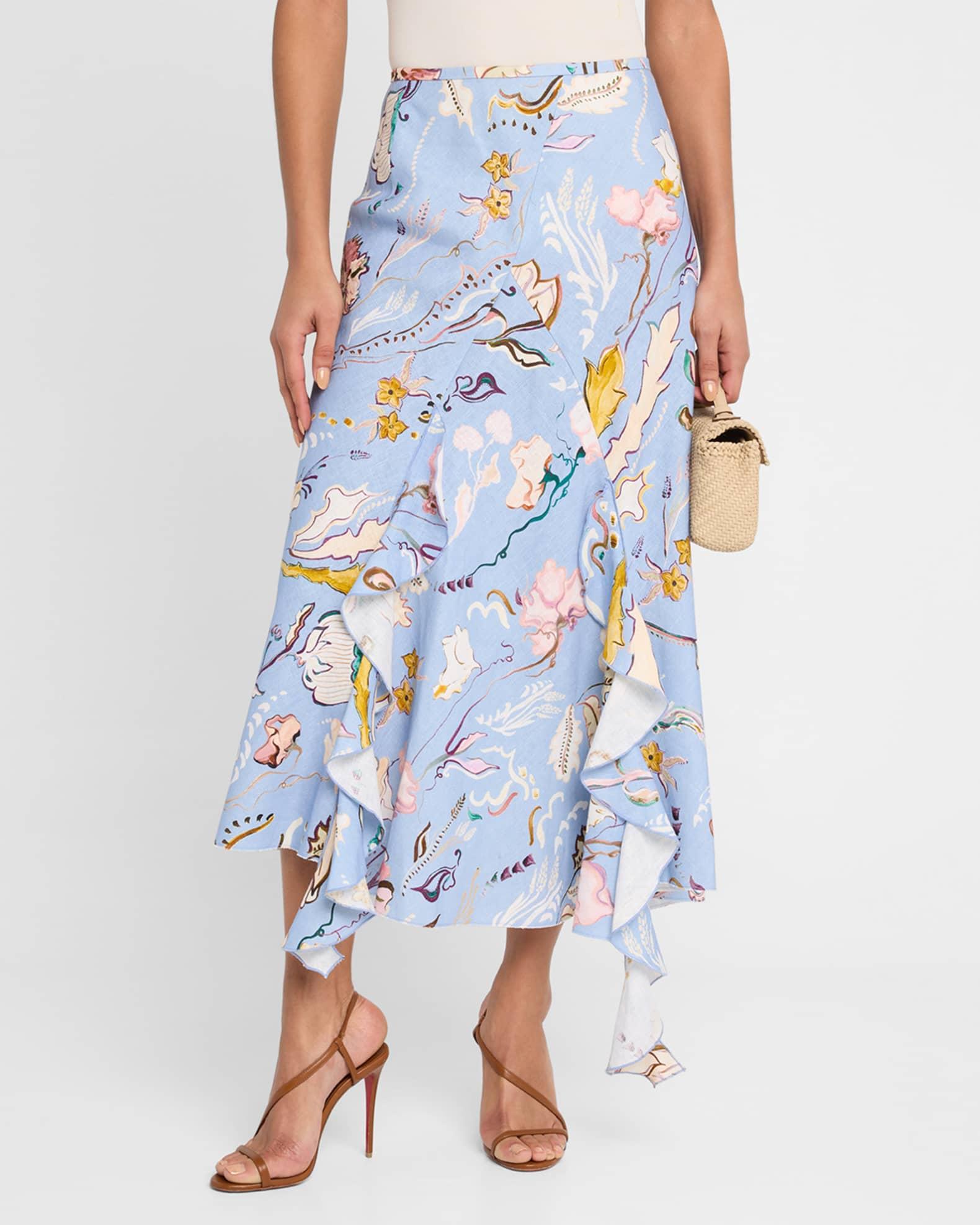 Floral Power Printed Ruffle Midi Skirt Product Image