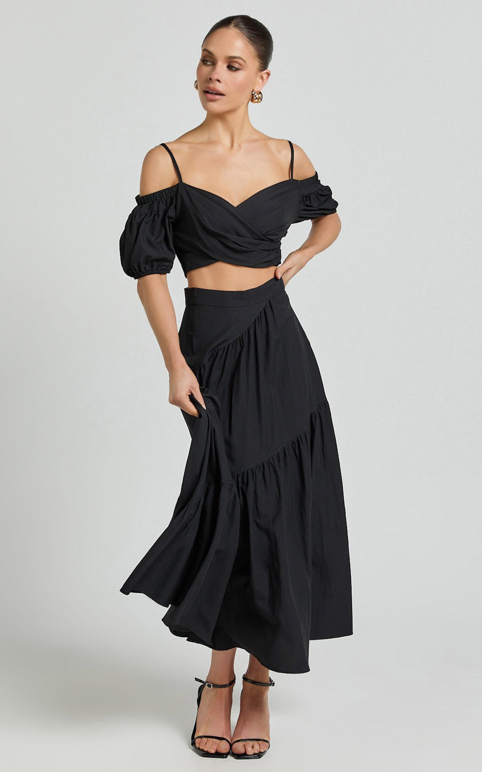 Bella Maxi Skirt - High Waist Tiered Maxi Skirt in Black Product Image