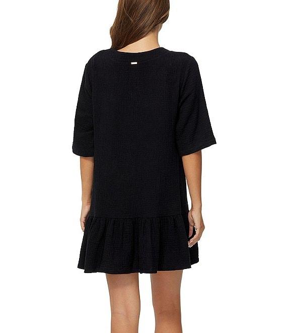 Raisins Solid Sol Flowy V-Neck Ruffle Hem Swim Cover-Up Dress Product Image