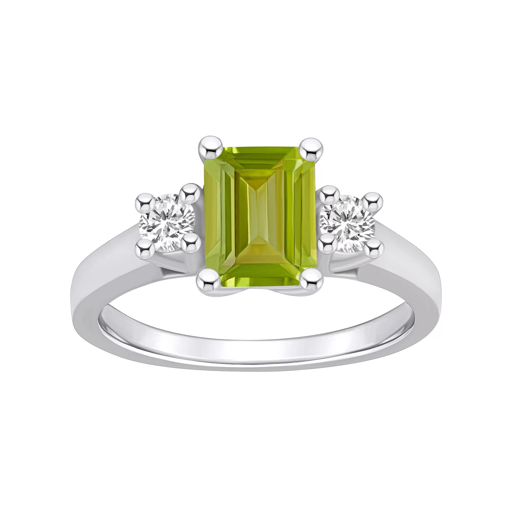 Alyson Layne 14k White Gold Emerald Cut Peridot & 1/4 Carat T.W. Diamond Ring, Women's, Size: 8, Green Product Image