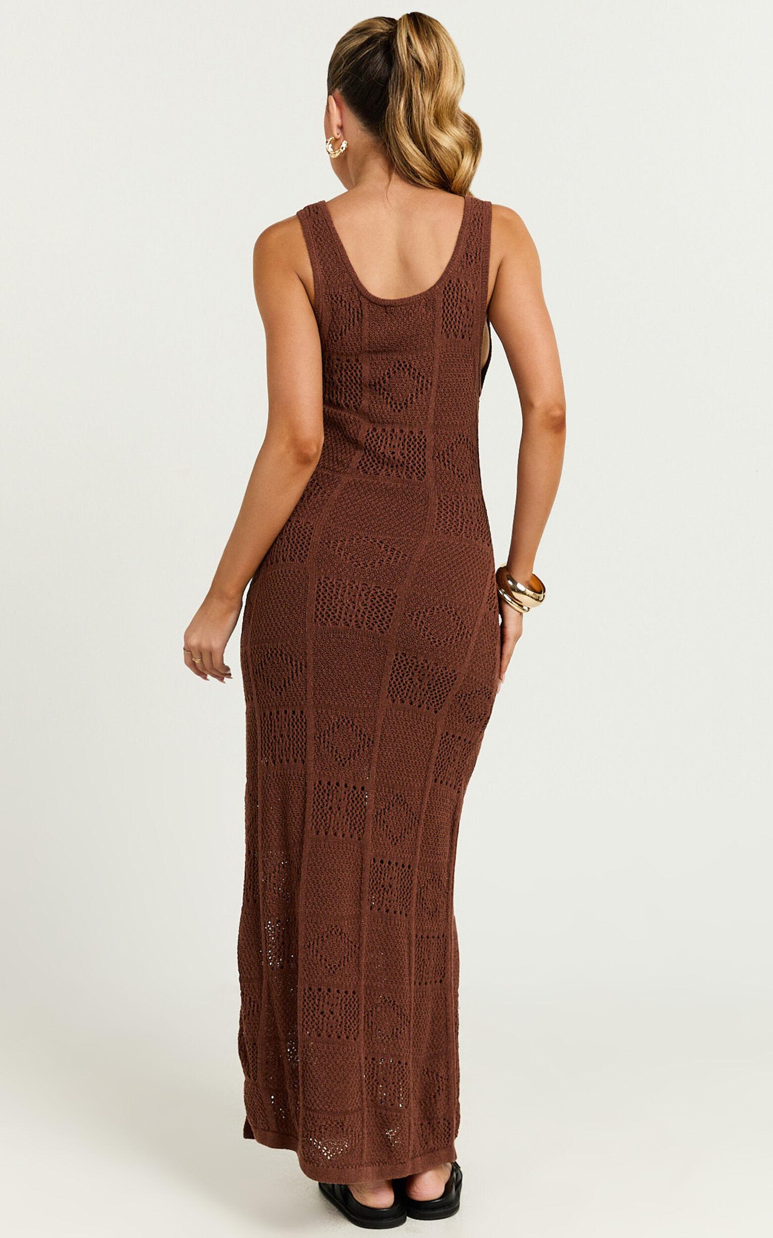 Taylor Maxi Dress - Crochet Knit Scoop Neck Dress in Chocolate Product Image