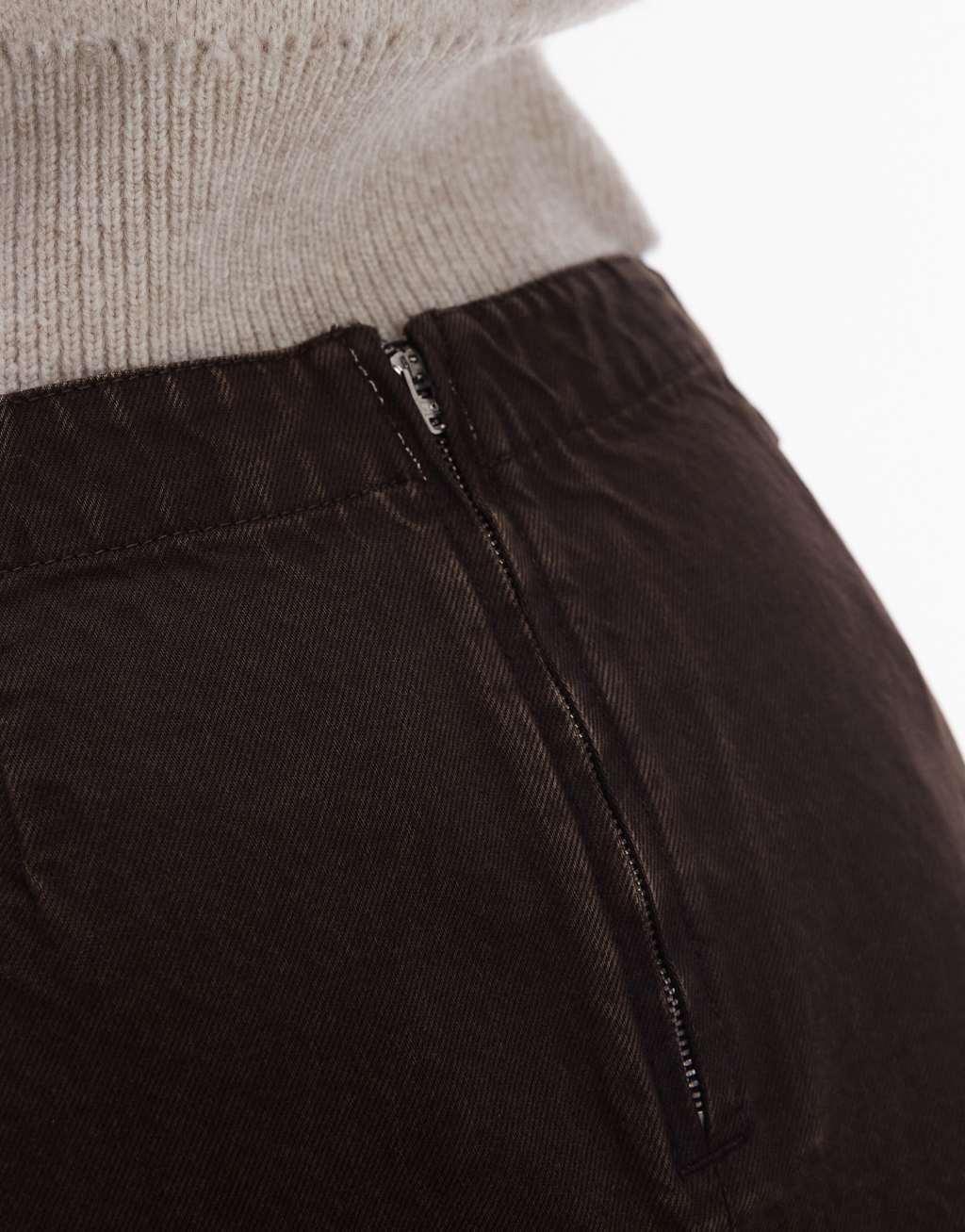 Topshop denim box pleat mini skirt in brown Product Image