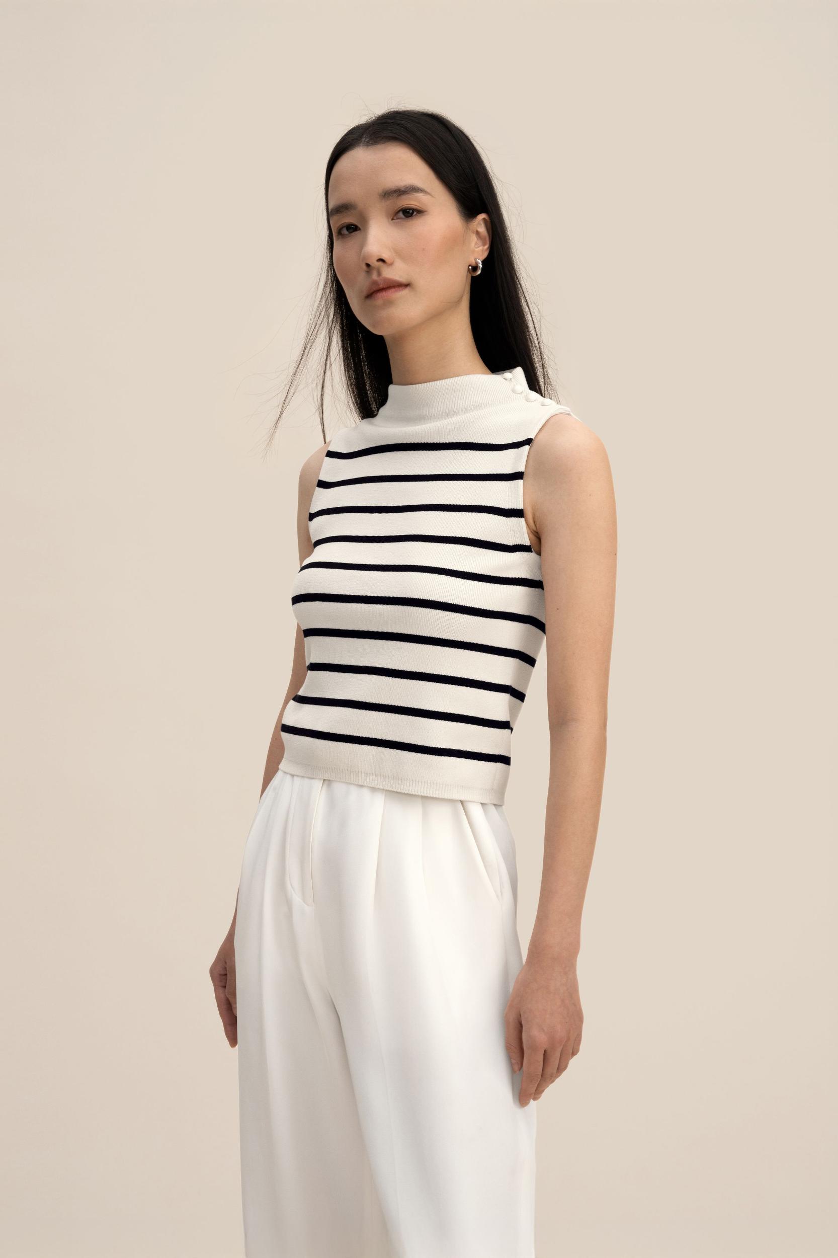 Cropped Spun Silk Strip Sweater Product Image