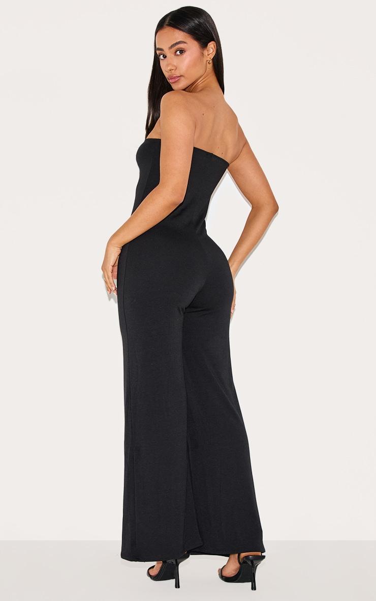 Petite Black Double Layer Jersey Bandeau Wide Leg Jumpsuit Product Image
