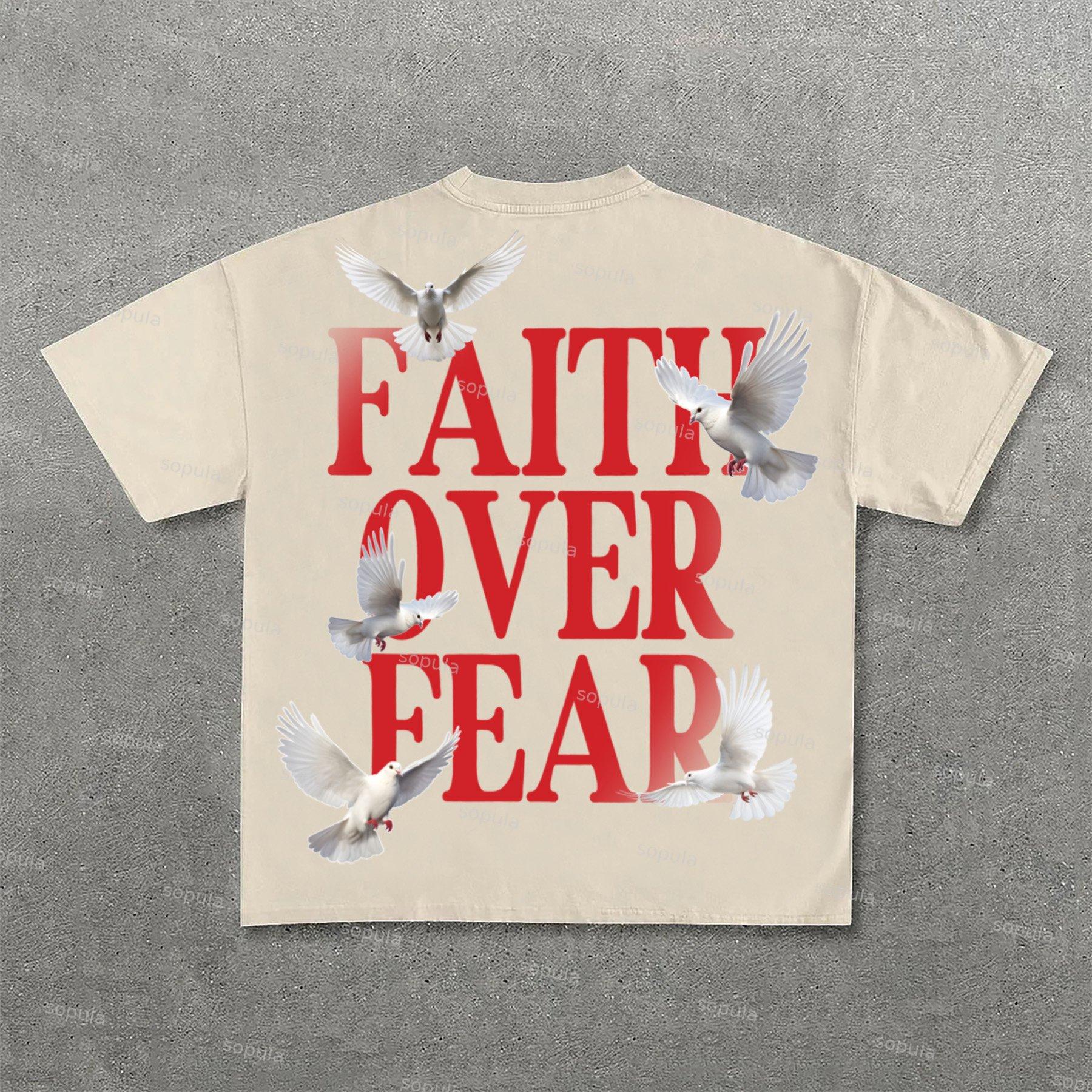 Sopula Short Sleeve Faith Over Fear Print Cotton T-Shirt Product Image