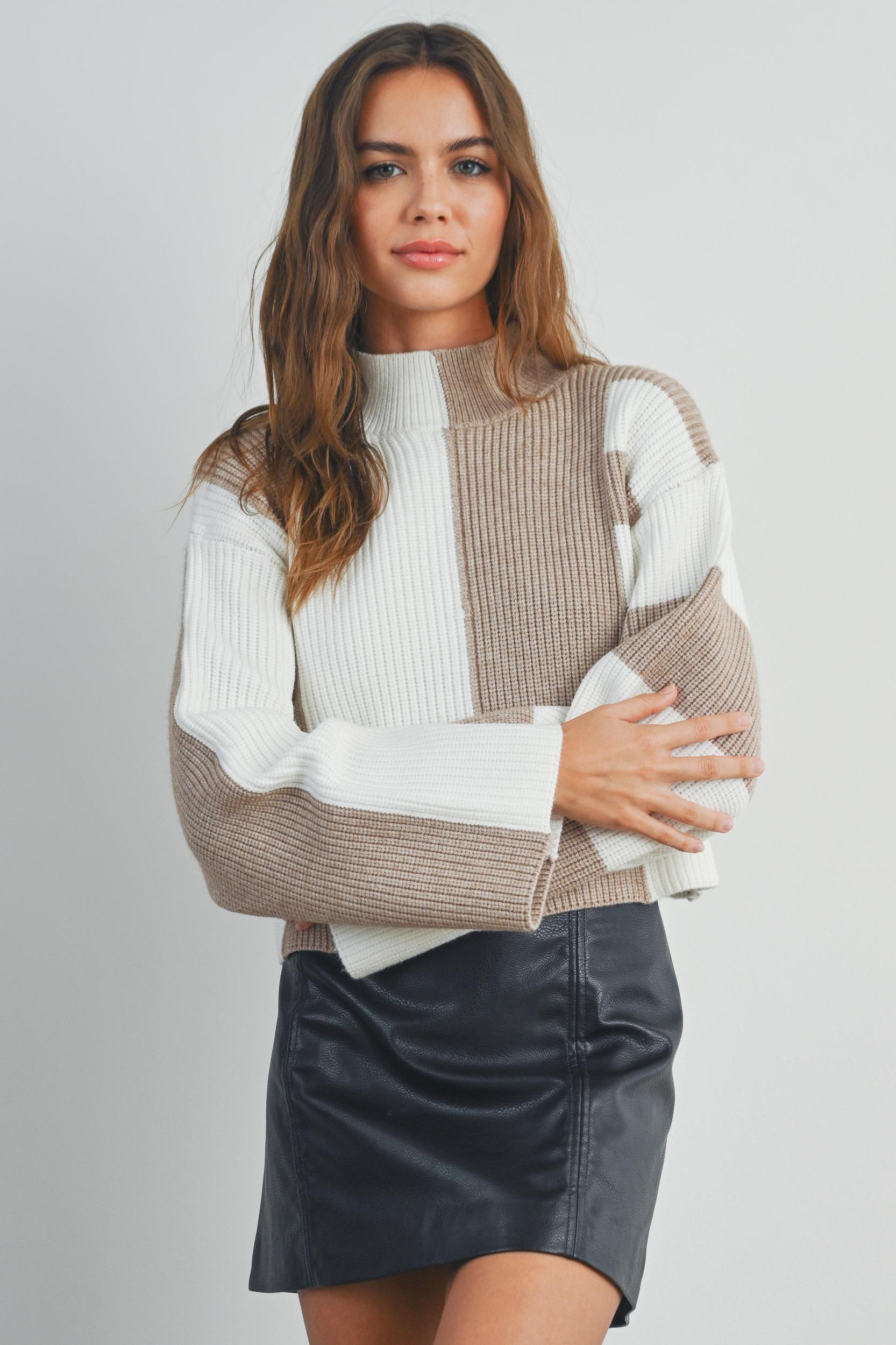 Color Block Mock Neck Sweater Product Image