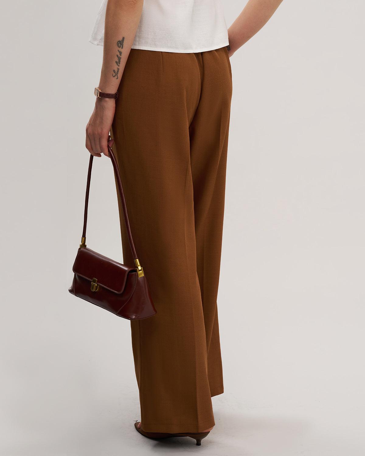 Red Elastic Waist Straight Pants Product Image