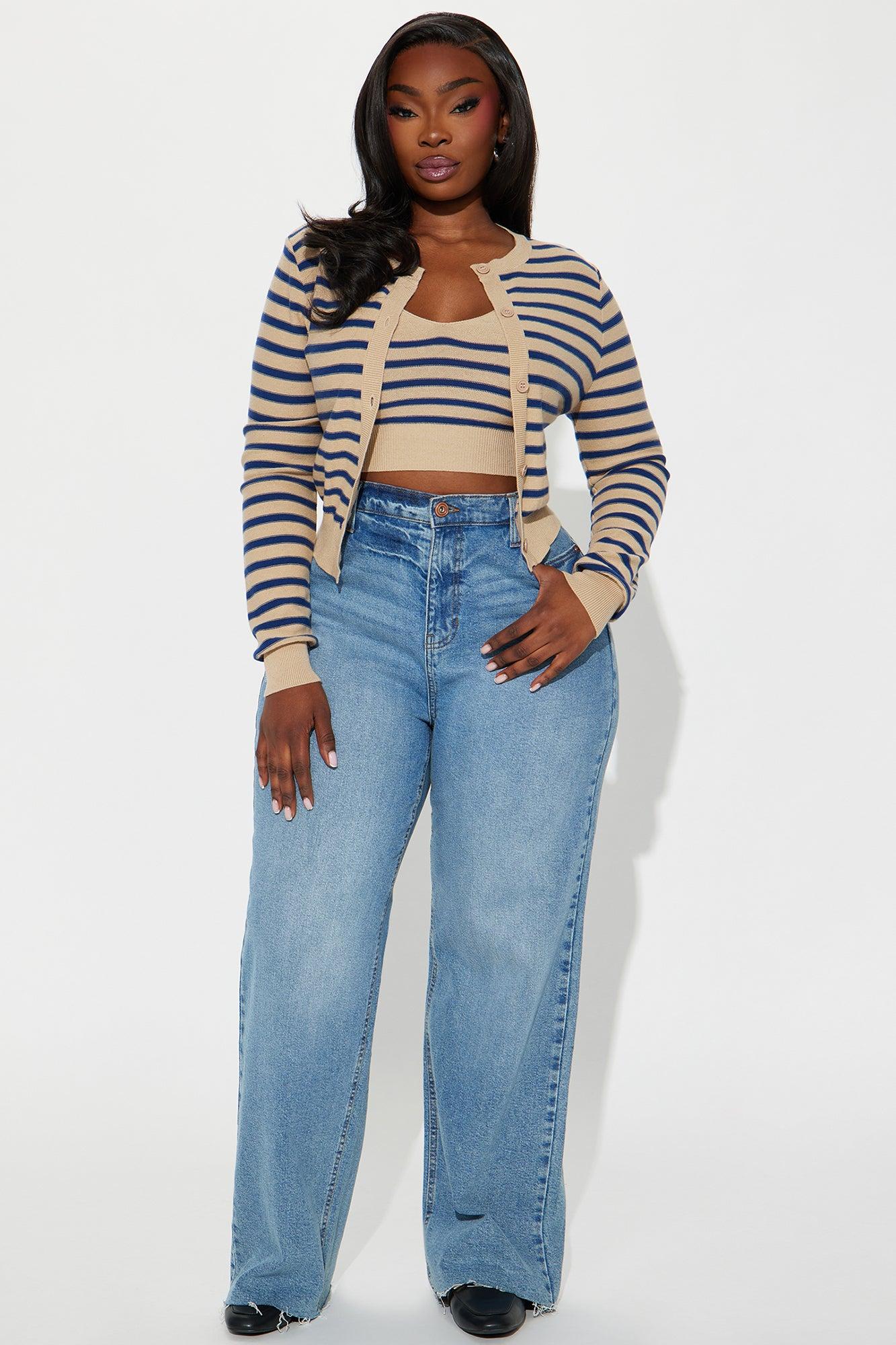 Rhode Island Striped 2 Piece Cropped Cardigan Sweater - Taupe/combo Product Image