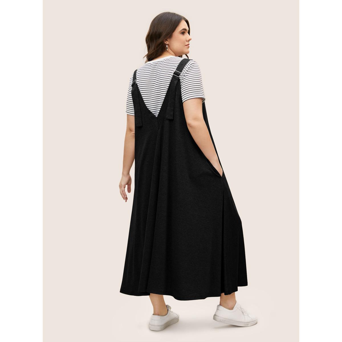 Plus Size Supersoft Essentials Plain Adjustable Straps Dress Black Women Casual Non Sleeveless Curvy BloomChic 14-16/1X Product Image
