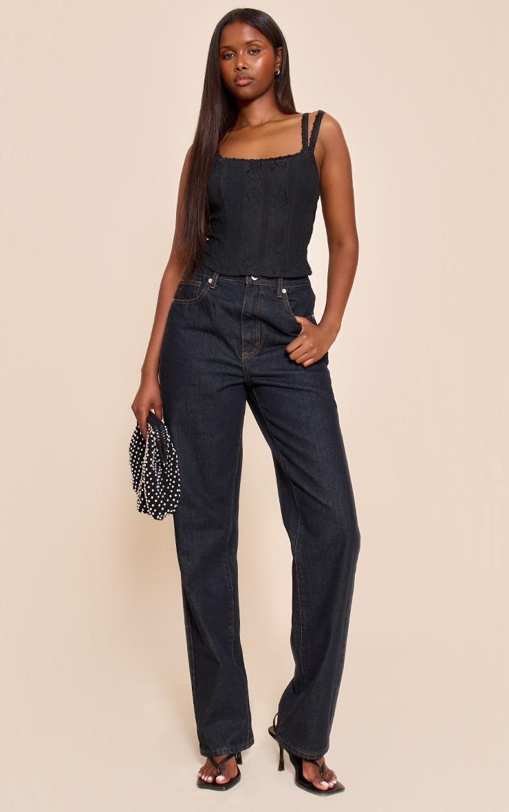 Black Lace Detail Strappy Cropped Corset Top Product Image