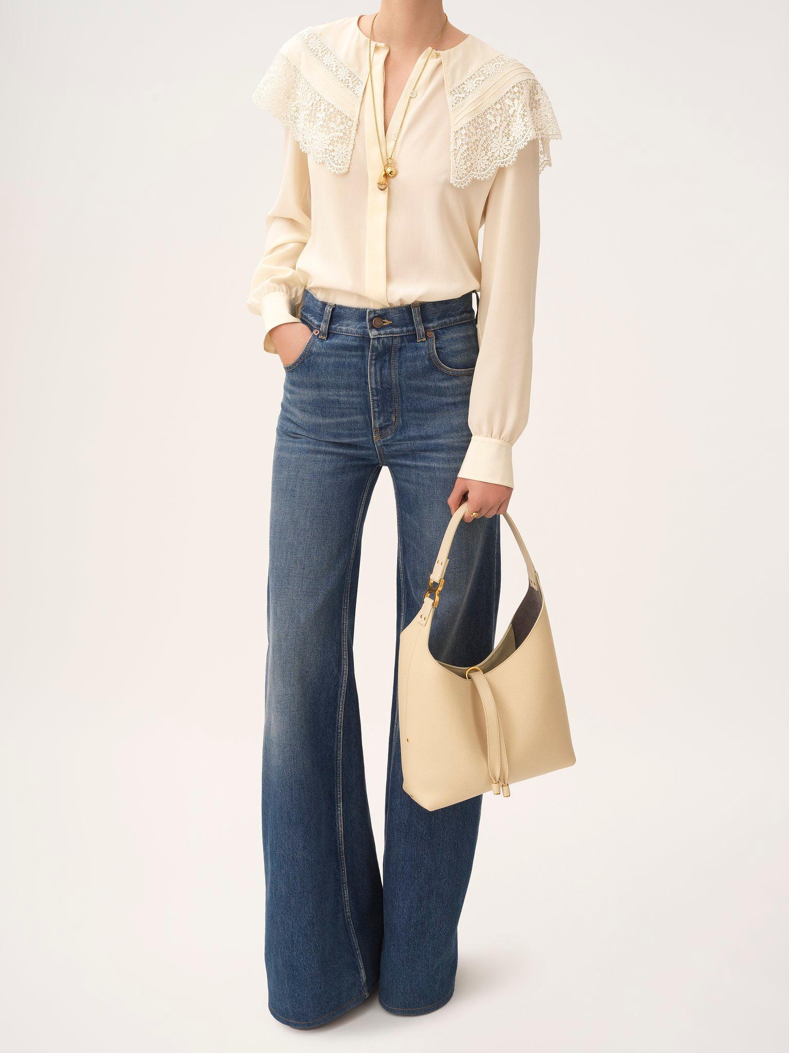 Small Marcie hobo bag in grained leather Product Image