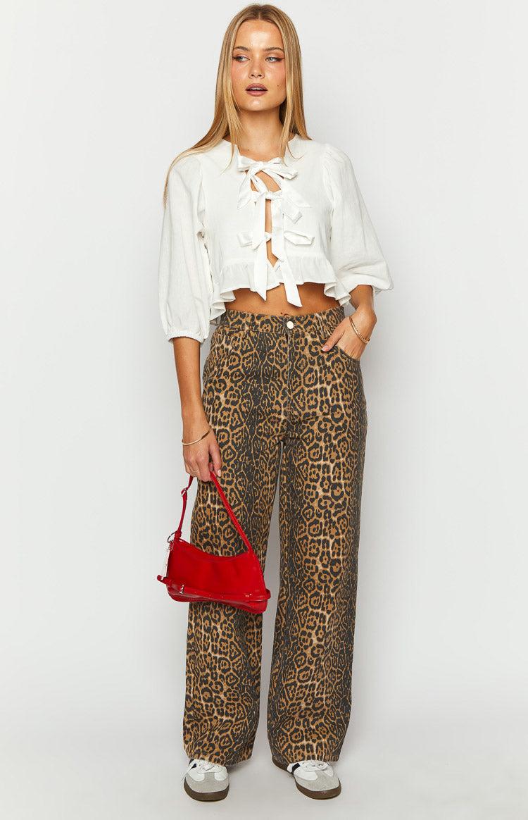 Brunet Leopard Print Straight Leg Jeans Girls Product Image