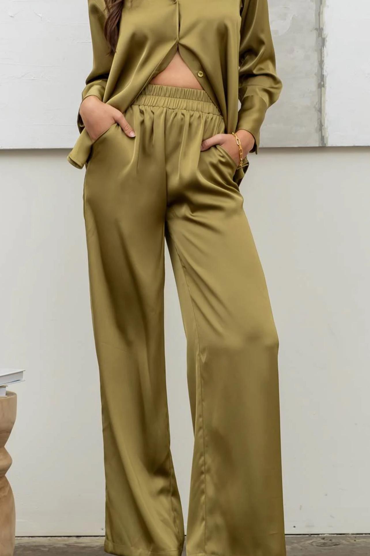 Solid Satin Wide Leg Pants Product Image