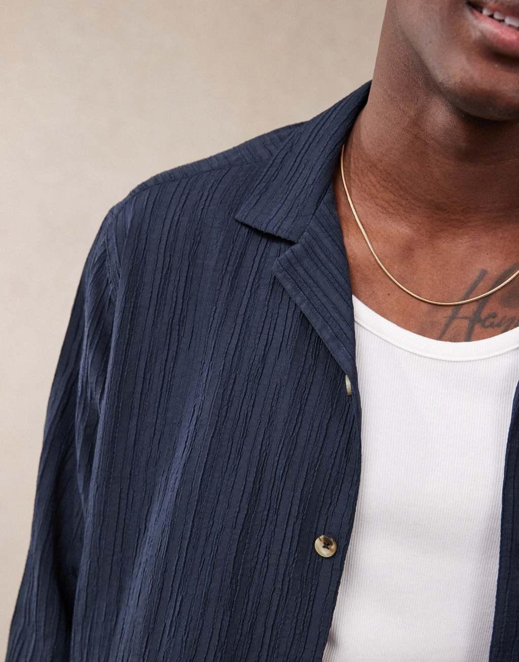 ASOS DESIGN boxy textured regular shirt in navy Product Image