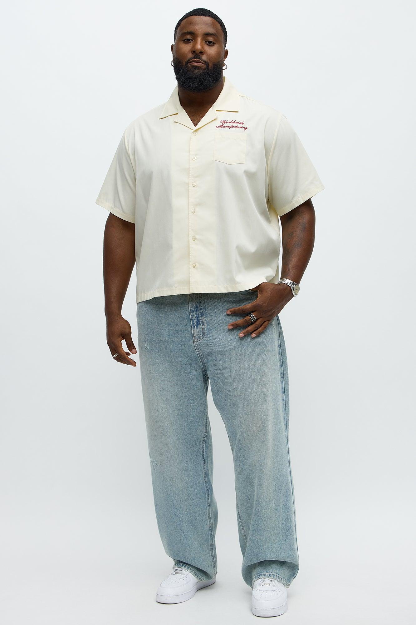 Cropped Worldwide Manufacturing Button Up Shirt - Cream Male Product Image