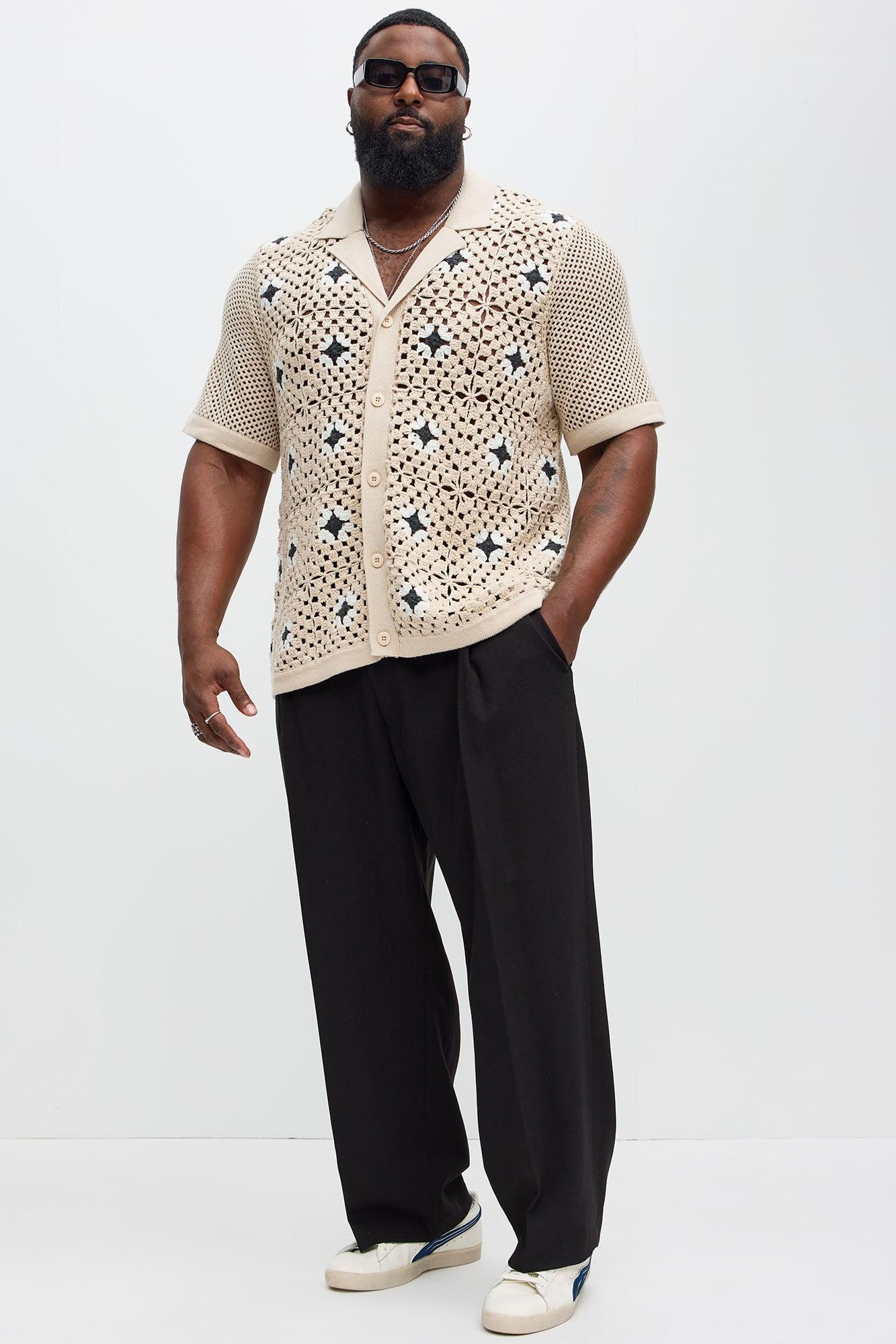 La Quinta Crochet Short Sleeve Cuban Collar Shirt - Tan Product Image