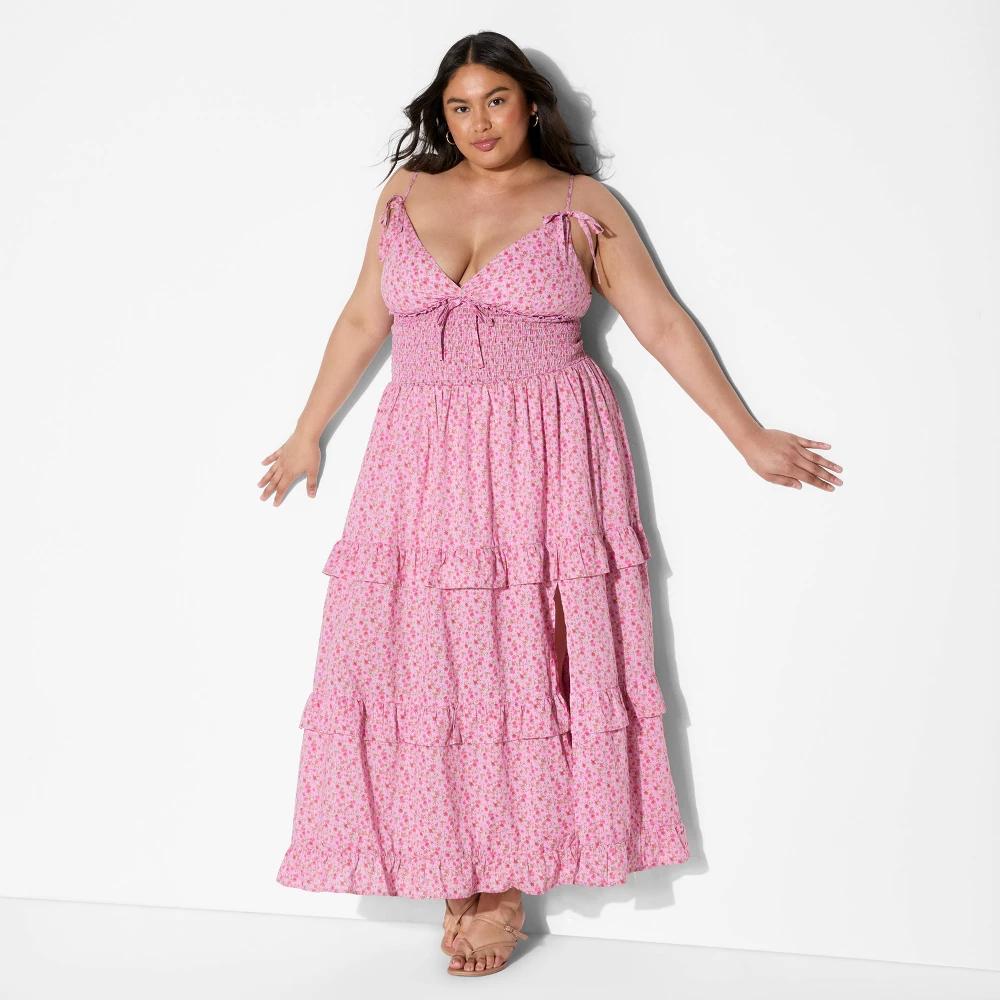 Women's Smocked Maxi A-Line Dress - Wild Fable™ Pink Floral Product Image