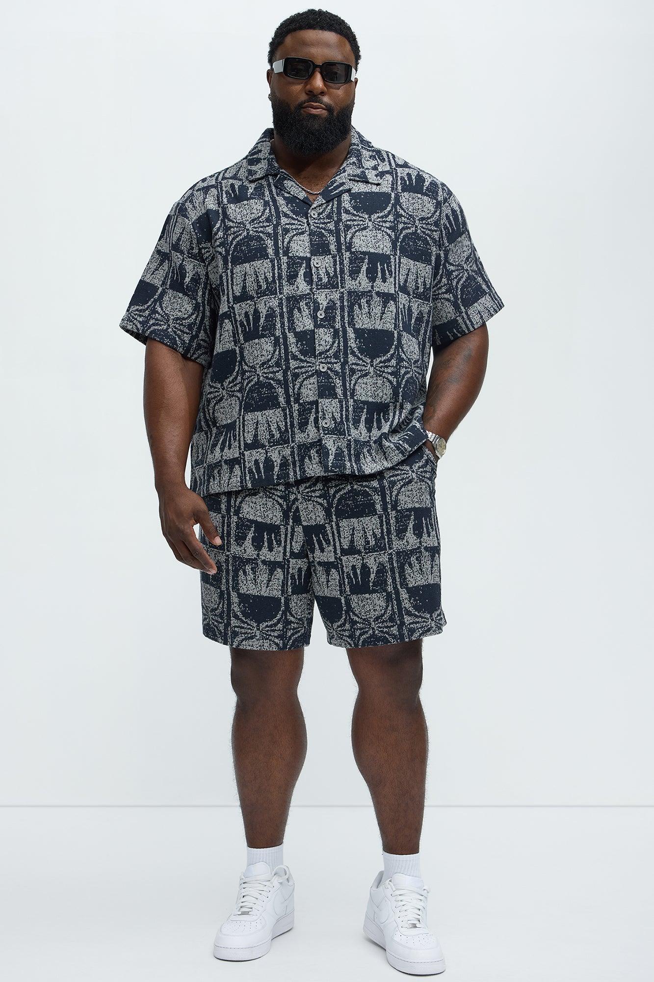 Tribal Pattern Relaxed Shorts - Navy/combo Product Image