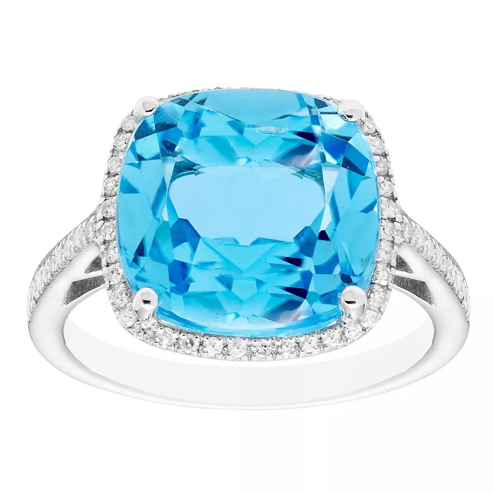 Sterling Silver Swiss Blue Topaz & 1/5 Carat T.W. Diamond Cocktail Ring, Women's,  Product Image