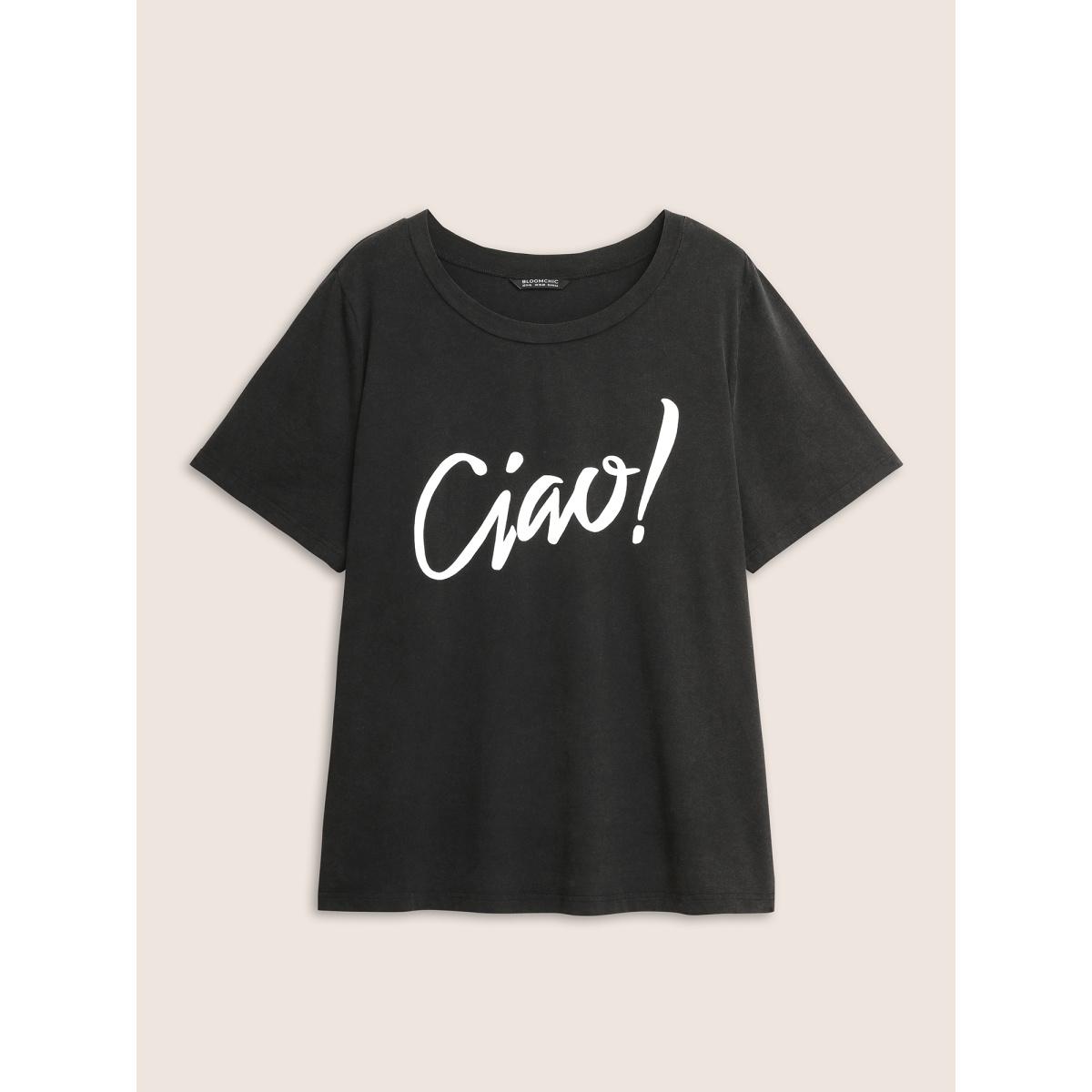 Plus Size Crew Neck Positive Slogan Letter Print T-shirt Black Women Casual Positive slogan Round Neck Everyday T-shirts BloomChic 10/M Product Image