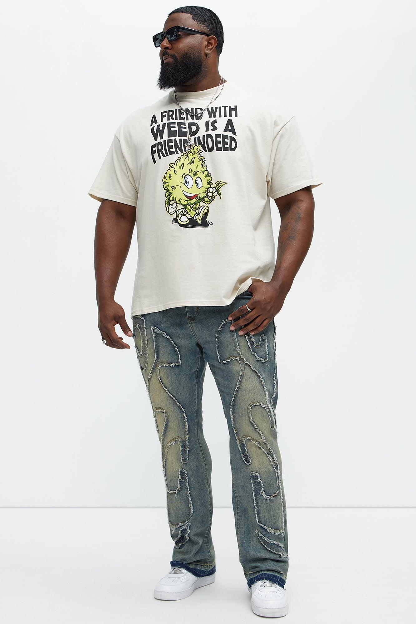 Flame Frayed Patch Stacked Skinny Flare Jeans - Vintage Blue Wash Product Image