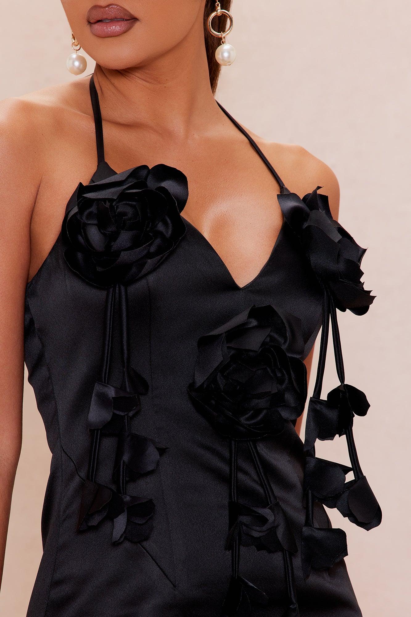 Farah Floral Satin Mini Dress - Black Female Product Image