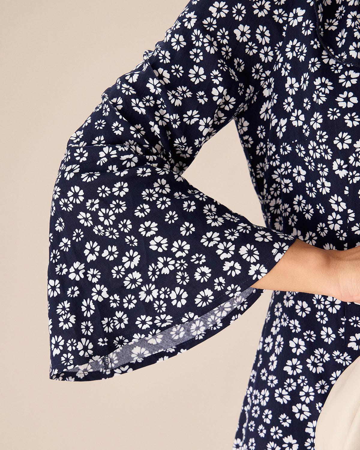 Blue Floral Ruffle Chiffon Maxi Dress Product Image