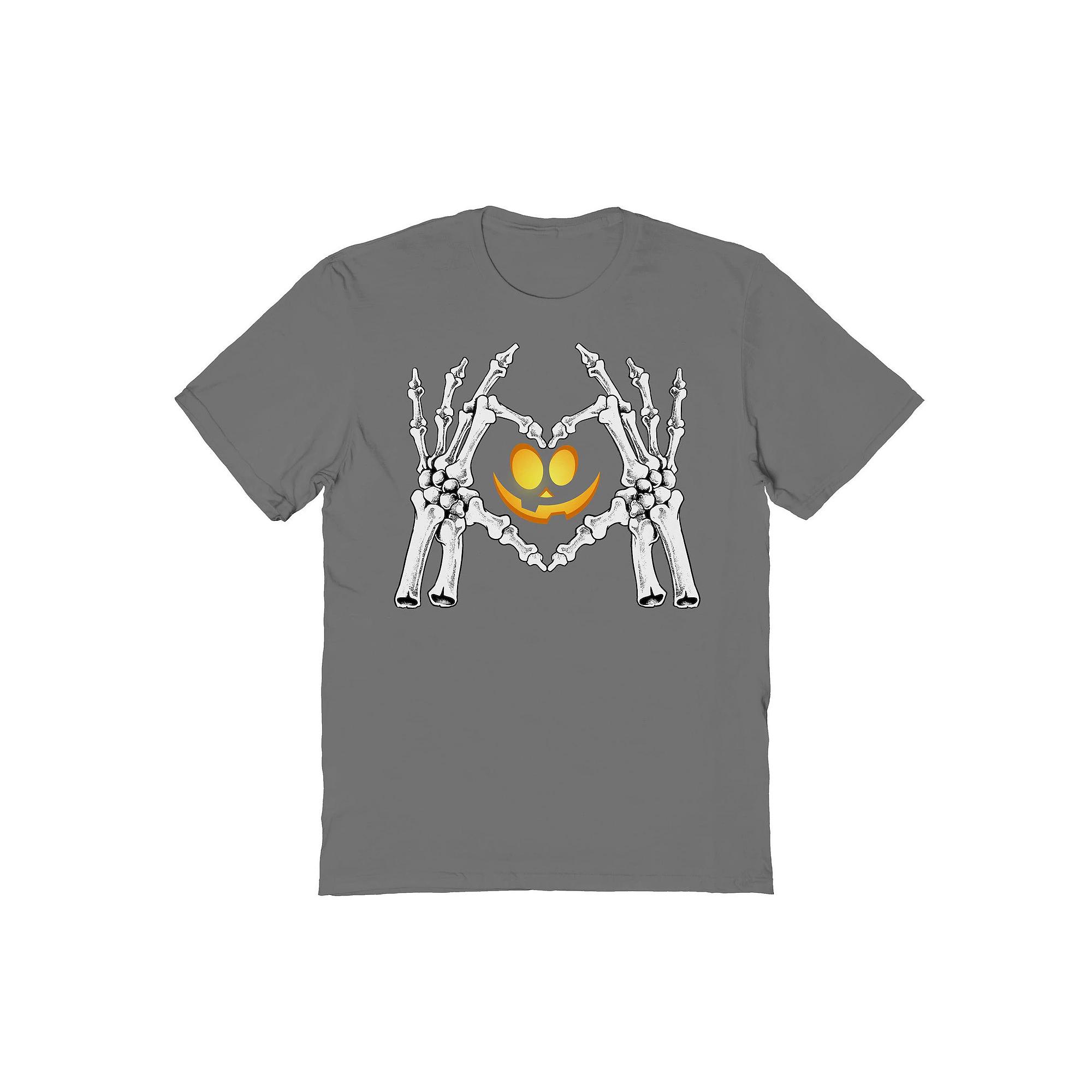 Men's Skeleton Heart Hands Halloween Graphic Tee, Size: XL, Grey Product Image