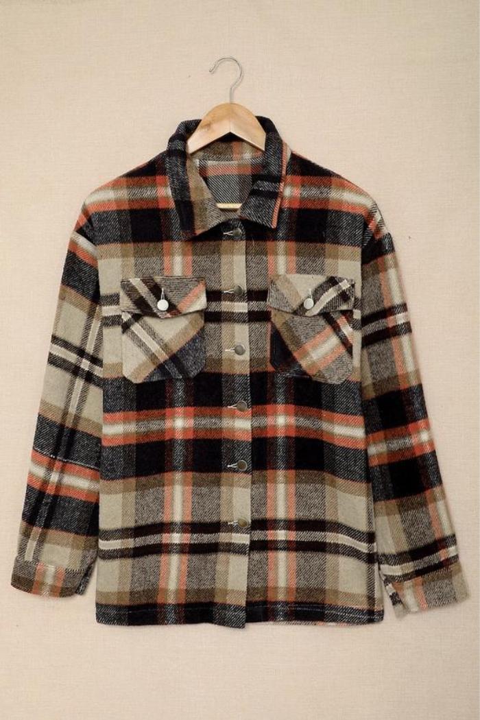 Plaid Print Pocketed Shacket Product Image