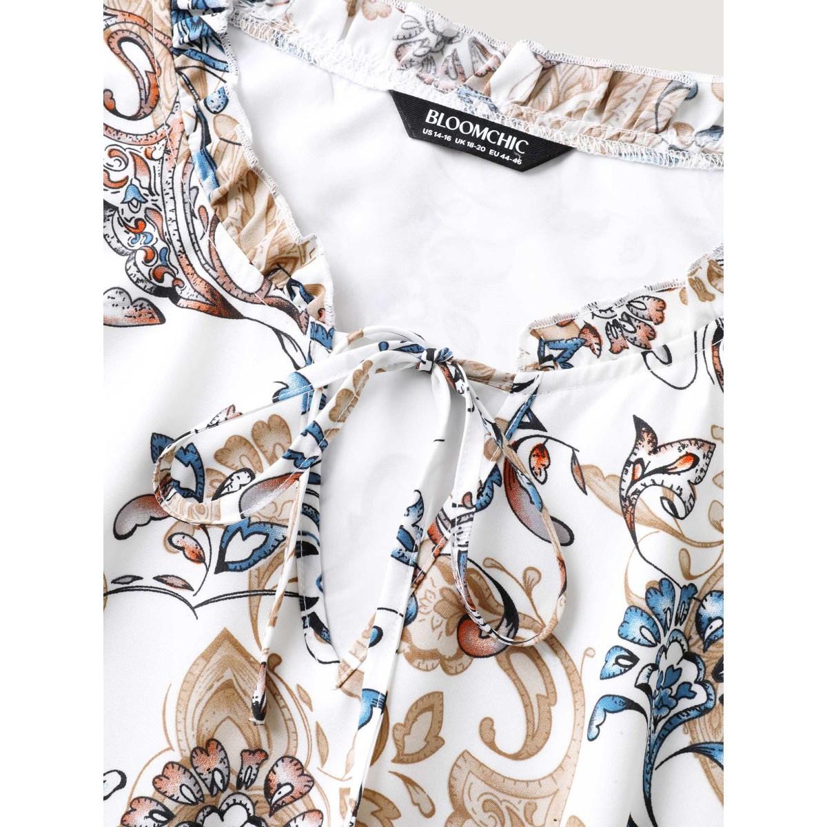 Plus Size Paisley Print Shirred Waist Pockets Midi Dress WhiteSmoke Women Notched collar Sleeveless Curvy BloomChic 14-16/1X Product Image